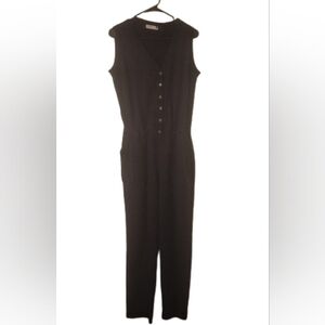Jackson Rowe Black Sleeveless Button-Front Jumpsuit Women's Large L